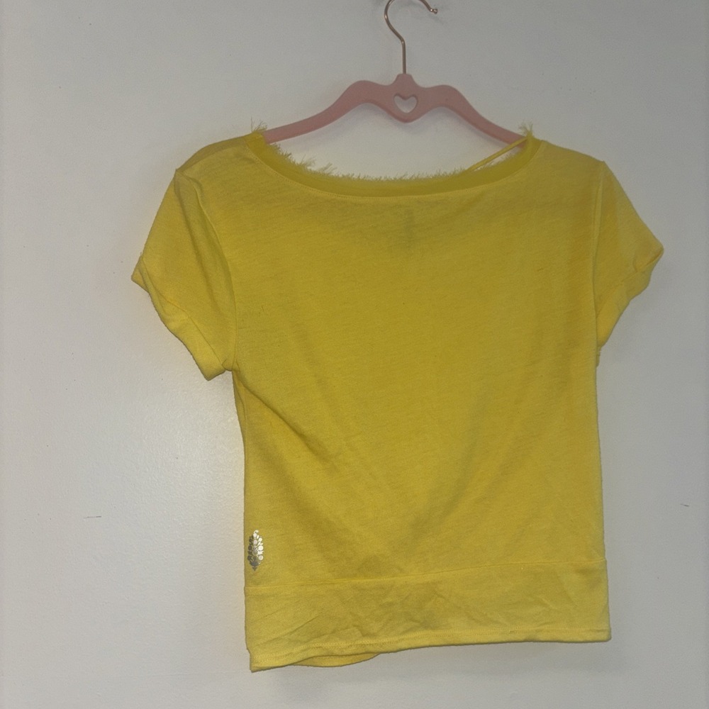 Free People Womens Shirt Sz Sm Butter Yellow Short Sleeve Tshirt Tee Active Gym - Picture 5 of 8